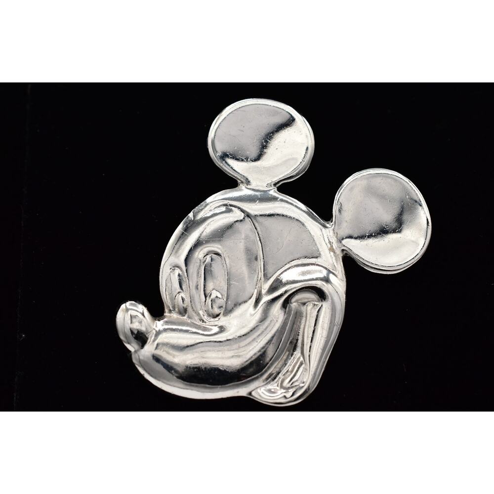 Wendy Gell Vintage 3" Mickey Mouse Pin Brooch Chunky Silver Tone Signed BinBG